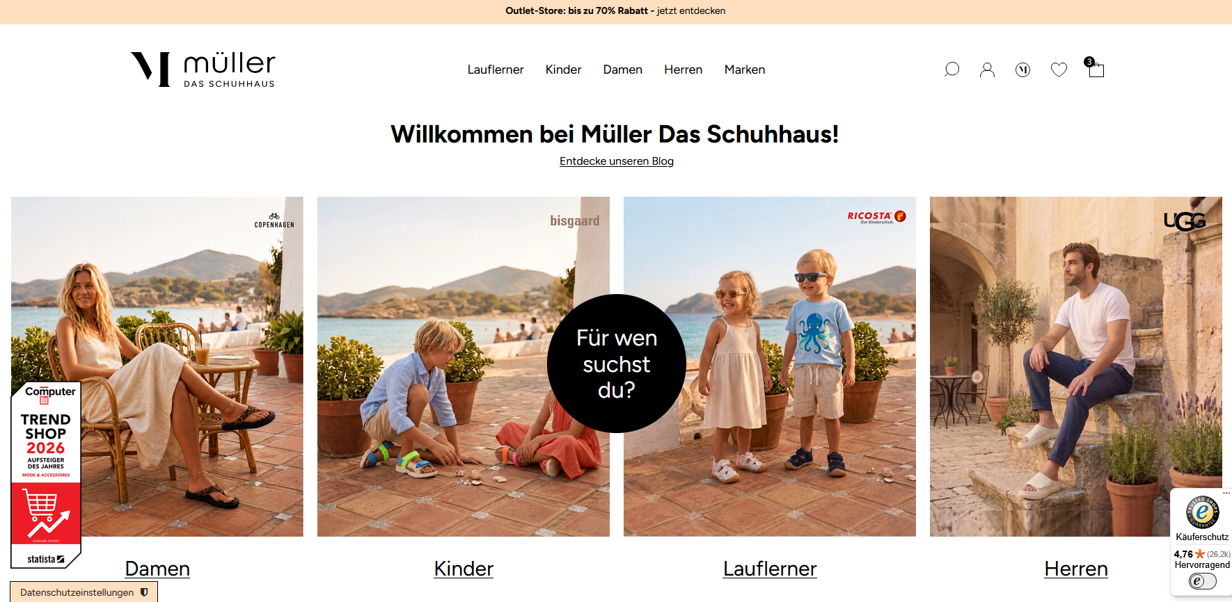 Startseite von Müller das Schuhhaus